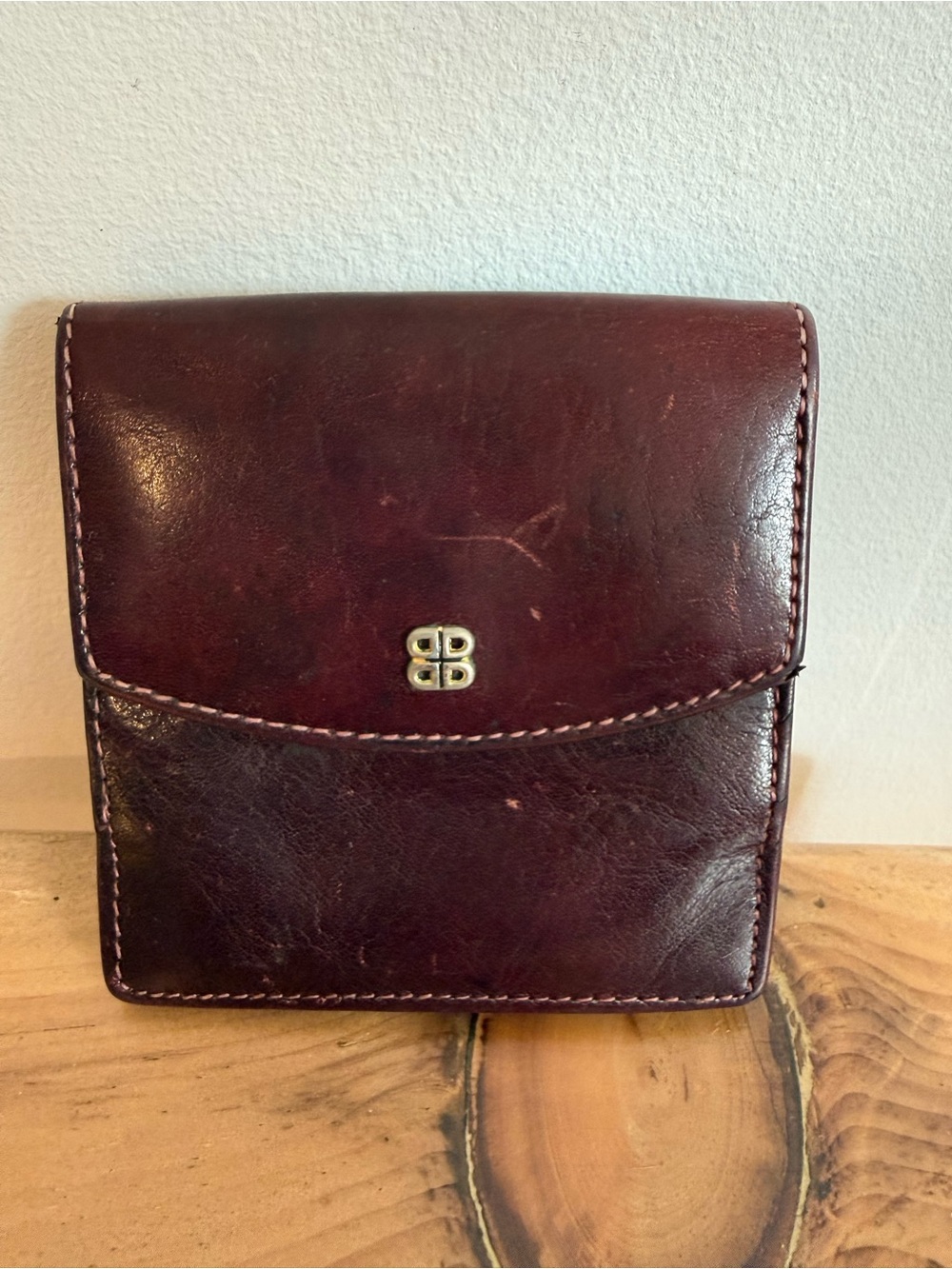 Vintage Bosca Burgundy Hand-Stained Leather Coin Wallet USA Made